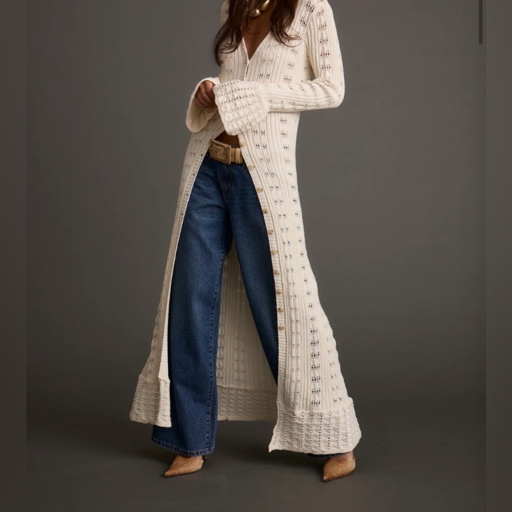12th Tribe Nicoletta cream knit duster sweater cardigan top M longline 6 8 10